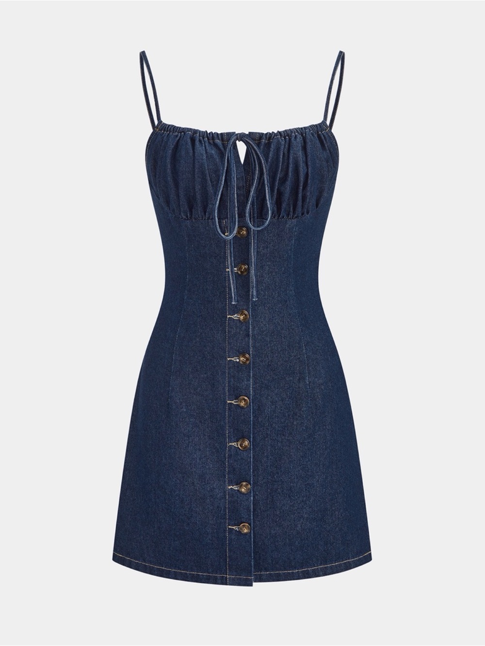 Commense Drawstring Button-Front Denim Cami Mini Dress - Picture 2 of 6